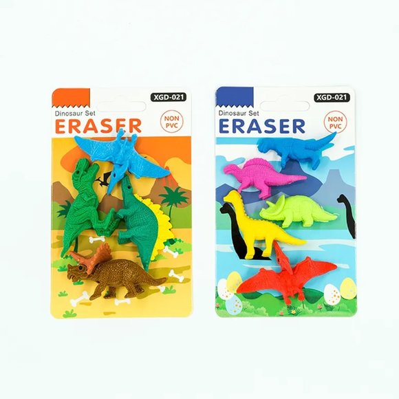 Dinosaur Cartoon Pencil Eraser Set for School Kids - Picture 10 of 11